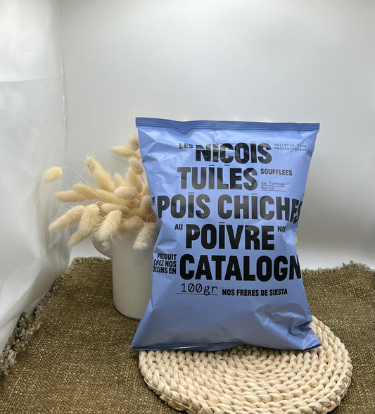 « Tuiles soufflées de pois chiches au poivre Catalogne » Les petits Niçois